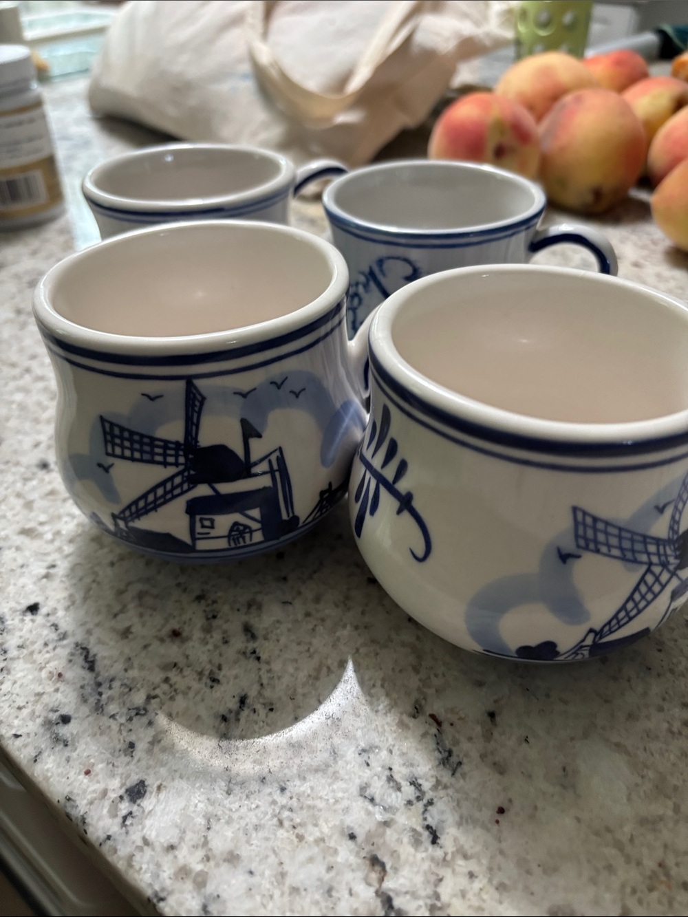 Blue & White Windmill Ceramic Mug Set - Classic Dutch Motif